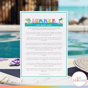 Left Right Game, Summer Party Game, Summer Left Right Story, Pass the Prize Game, Pool Party Games, Family Reunion Printable, Gift Game