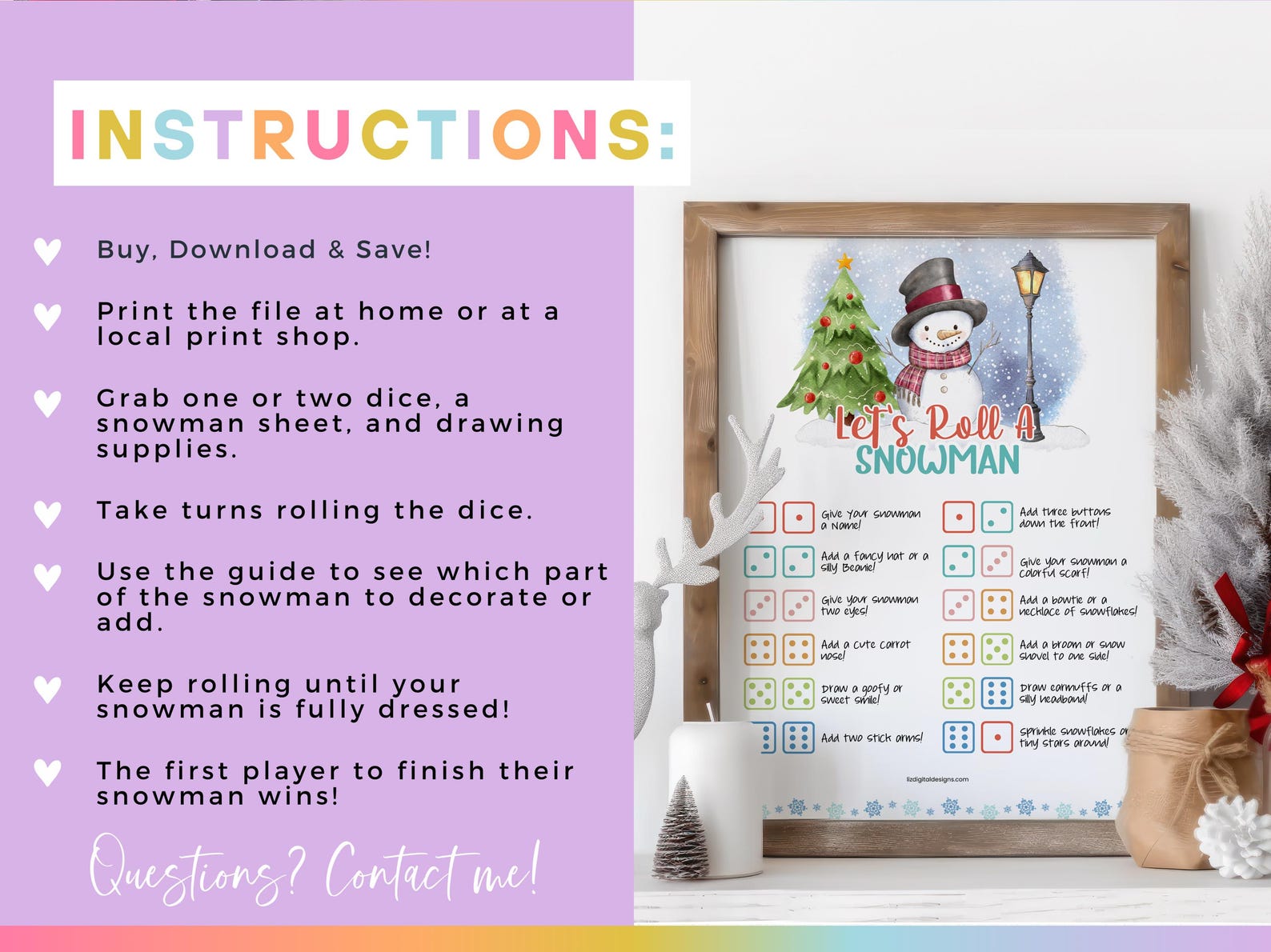 Roll a Snowman Game, Printable Christmas Dice Party Game, Fun Family ...