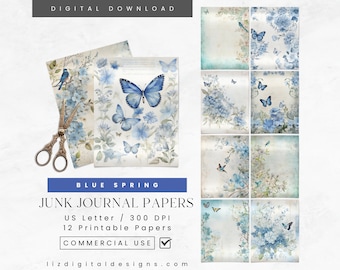 Spring Junk Journal Papers, Decoupage Papers, Journal Pages, Printable Papers for Junk Journal, Spring Floral Journal, Digital Download