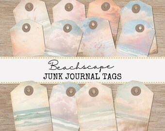 Beach Theme Junk Journal Supplies, Summer Beachscape Ephemera Tags, Ocean Scrapbooking Paper, Ocean Waves Junk Journal Kit, Digital Download