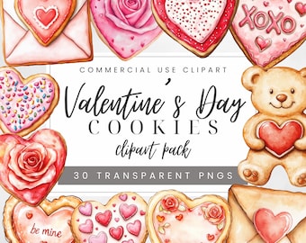 Aquarell Valentinstag Kekse Clipart, Süßigkeiten & Dessert Clip Art, süße Lebensmittel Grafiken, rosa Herzen und Umschläge Bilder, transparentes PNG