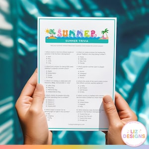 Summer Trivia Game, Pool Party Games, Summer Party Game, Printable Game For Adults, Kids, Family Reunion, Fun Summer Quiz
