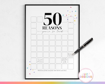50 Reasons We Love You Printable Birthday Gift, 50th Party Guestbook, Milestone Poster, 50 Things We Love About You, Memories Birthday Sign