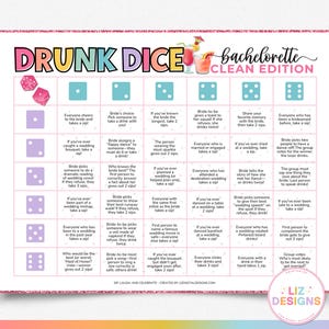 Bachelorette Party Drunk Dice Game, Bridal Shower & Hen Do Party Game, Drinking Roll The Dice Game, Ladies Night Game, Fun Bridesmaids Game
