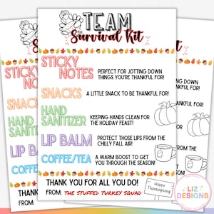 Team Survival Kit Tag, Thanksgiving Staff Appreciation Gift Tags, Employee Thank You, Appreciation Week, Work Survival Candy Goody Bag Tags