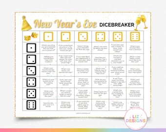 New Years Eve Icebreaker Dice Game, Conversation Starters, Getting to Know You, Roll and Tell Game, New Year Party Game, Team Building