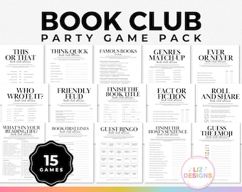 15 Book Club Games, Printable Book Club Meeting Activity Kit, Icebreakers Game & Discussion, Book Trivia and Bingo, Book Lovers Party Games