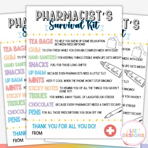Pharmacy Survival Kit Gift Tag, Tags for Pharmacist, Pharmacy Appreciation Week, Pharmacy Technician Gift, Thank You Pharmacist Candy Tags