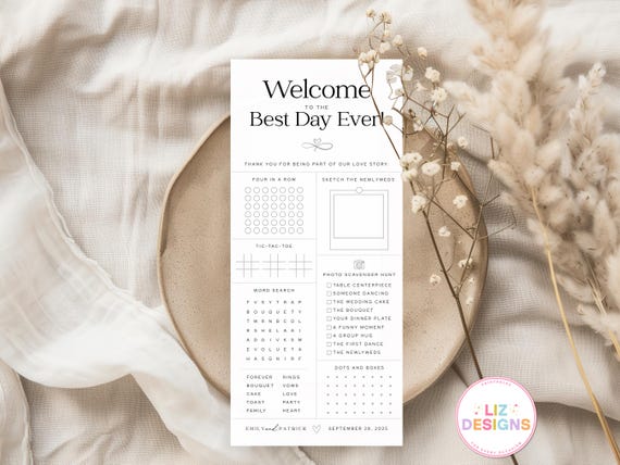 Personalized Wedding Activity Card, Wedding Table Games, Reception Ice Breaker, Wedding Guest Games, Cocktail Hour Activity, Wedding Puzzle