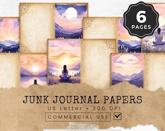 Yoga Meditation Junk Journal Papers, Vintage Printable Collage Papers, Scrapbooking Supplies, Art Printable Kit, Digital Papers