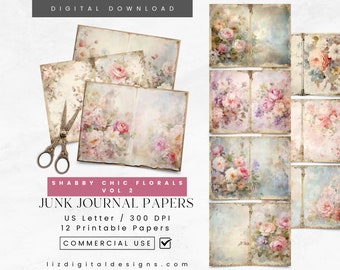 Shabby Chic Florals Junk Journal Papers, Vintage Flowers