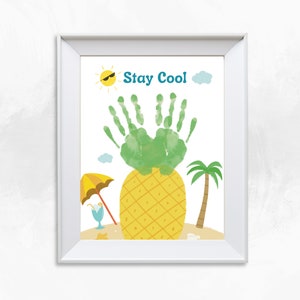 Summer Handprint Craft, Printable Templates, Summer Art for Kids, Pineapple Handprint Memory Keepsake, Summer Activities Kids, DIY Gift