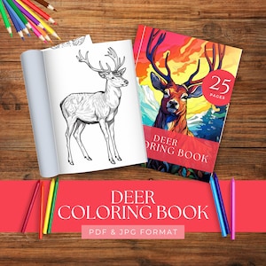 Printable Deer Coloring Book, Coloring Pages for Adults, Kids Coloring Books, Animal Printable Digital Download, Open House Supplies