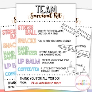 Team Survival Kit Tag, Staff Appreciation Gift Tags, Employee Thank You, Appreciation Week, Work Survival Candy Goody Bag Tags