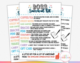 Boss Survival Kit Tag, National Boss Day, Happy Bosses Day Tag, Boss Appreciation Gift Tag, Thank You Gift for Manager, Funny Boss Gift