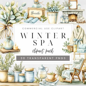 Aquarelle hiver spa clipart, clipart journée de spa soins personnels, PNG transparent, heure du spa, créations numériques en papier, scrapbooking, fabrication de cartes