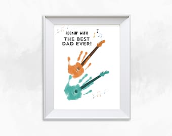 Happy Father's Day Handprint Guitar Art Craft, Memory Keepsake, DIY Gift for Dad, Printable Father's Day Card, Best Dad Ever Template