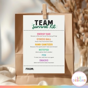 Team Survival Kit Tag, Employee Appreciation, Printable Staff Appreciation Gift Tags, Work Thank You Tags, Coworker Gift Candy Basket Ideas