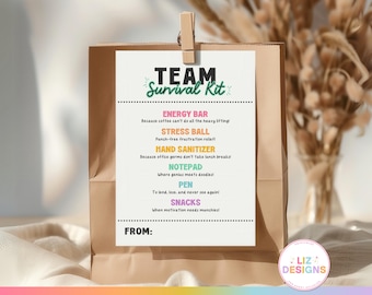 Team Survival Kit Tag, Employee Appreciation, Printable Staff Appreciation Gift Tags, Work Thank You Tags, Coworker Gift Candy Basket Ideas