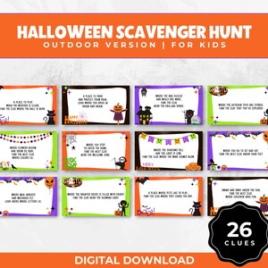 Halloween Outdoor Scavenger Hunt Game For Kids and Teens, Tweens Outdoor Treasure Hunt Clues, Fun Printable Indoor Birthday Party Activity