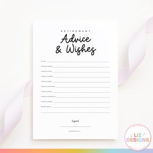 Retirement Advice and Wishes Card Template, Retirement Party Games, Well Wishes for Retiree, Fun Retiree Activities, Work Party Icebreakers