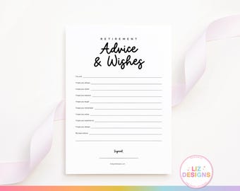 Retirement Advice and Wishes Card Template, Retirement Party Games, Well Wishes for Retiree, Fun Retiree Activities, Work Party Icebreakers