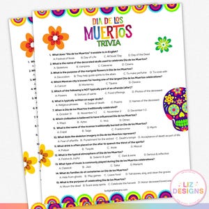 Trivia del Día de los Muertos, juego imprimible del Día de los Muertos, divertido juego de fiesta mexicana, juego de oficina en el trabajo, juego de Halloween para adolescentes