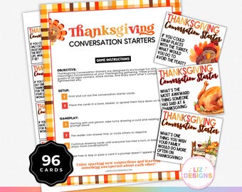 96 cartes de démarrage pour une conversation de Thanksgiving pour des réunions de famille, des sujets de table pour Thanksgiving, des dîners brise-glace des Fêtes, des discussions pour le dîner