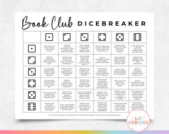 Book Club Dice Game, Games for Book Club, Conversation Starts, Roll the Die Game, Dice Icebreaker Questions, Book Club Discussion Prompts