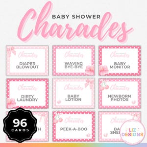 Pink Baby Shower Charades Game, Fun Printable Baby Charades Cards, Gender Reveal Games, Baby Sprinkle Party Game, Girl Baby Shower Idea
