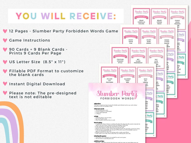 Slumber Party Forbidden Words Game, Printable Sleepover Game for Tweens ...