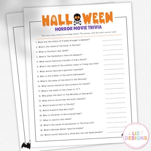 Printable Halloween Horror Movie Trivia, Halloween Group Party and Office Games, Scary Movie Trivia Game, Party Quiz, Family Game Night