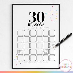 30 Reasons We Love You Printable Birthday Gift, 30th Party Guestbook, Milestone Poster, 30 Things We Love About You, Memories Birthday Sign