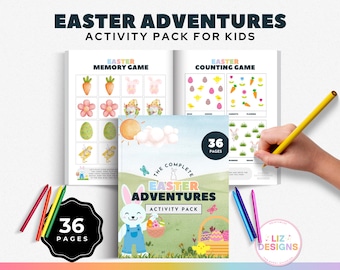 Pacchetto di attività pasquali stampabili per bambini, libro di attività pasquali, pagine da colorare, ricerca di parole, gioco di quiz pasquale, divertimento in classe, lavoretti per la scuola domenicale