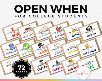 Open When Envelopes for College Students, College Student Care Package, Open When Cards, Leaving Home Gift, College Going Away Gift Labels