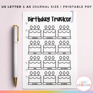 Printable Birthday Tracker, Dot Grid A5 Planner Insert, Premade Journal Pages, Birthday Reminder, Blank Yearly Tracker, Important Dates