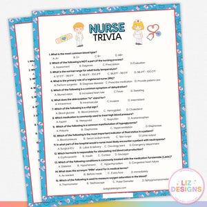 Printable Nurse Trivia, Nurse Appreciation Party Game, Medical Party Game, Fun Medical Quiz, Hospital Team Building Game