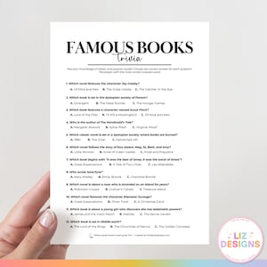 読書クラブのアイスブレイク、印刷可能な読書クラブのクイズ、読書クラブのパーティーゲームのアイデア、会話のきっかけ、読書チャレンジ