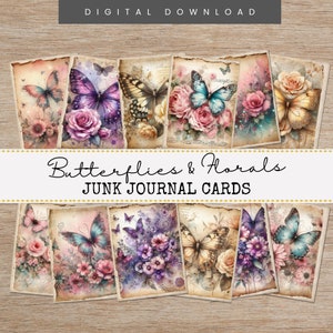 Floral Butterflies Junk Journal Cards, Printable Butterfly Ephemera, Floral Junk Journal Kits, Butterfly Collage Sheets, Paper Crafts