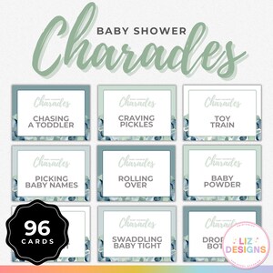 Neutral Baby Shower Charades Game, Fun Printable Baby Charades Cards, Gender Reveal Games, Baby Sprinkle Party Game, Eucalyptus Baby Shower