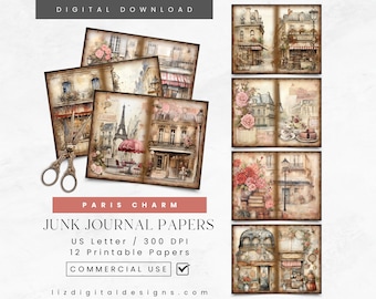 Vintage Paris Junk Journal Crafting Papers, Paris Collage Sheets, French Ephemera Pack, Travel Journaling, Scrapbooking Digital Download