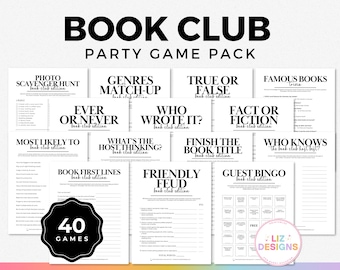 40 Book Club Games, Printable Book Club Meeting Activity Kit, Icebreakers Game & Discussion, Book Trivia and Bingo, Book Lovers Party Games