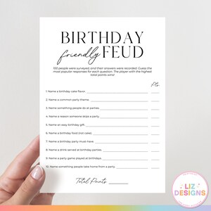 Birthday Friendly Feud, Fun Birthday Party Game, Birthday Girl Games, Printable Group Party Game, Adult and Family Party Games