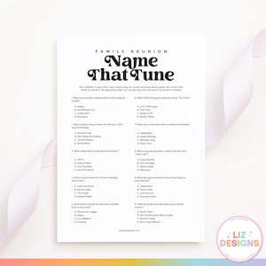 Family Reunion Games, Music Trivia Game, Printable Icebreaker, Reunion Party Game, Multiple Choice Guessing Game, Family Gathering Activity