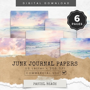 Coastal Beach Theme Junk Journal Papers, Beach Life Printables, Coastal Collage Sheet, Vintage Junk Journal Kit, Digital Ocean Themed Pages