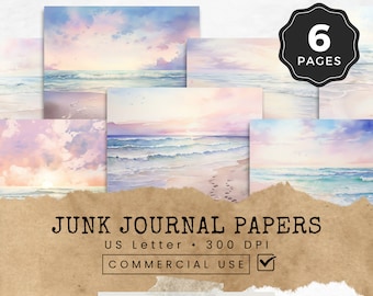 Coastal Beach Theme Junk Journal Papers, Beach Life Printables, Coastal Collage Sheet, Vintage Junk Journal Kit, Digital Ocean Themed Pages