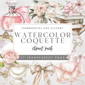 Watercolor Coquette Aesthetic Clipart, Pink Bow Clip Art, Watercolor Clipart Bundle, Coquette Clipart Png, Commercial Use Clipart