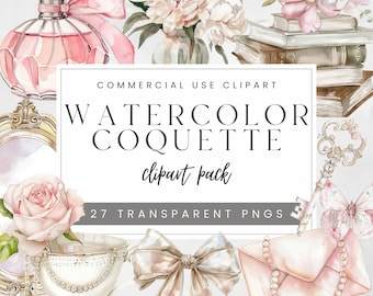 Watercolor Coquette Aesthetic Clipart, Pink Bow Clip Art, Watercolor Clipart Bundle, Coquette Clipart Png, Commercial Use Clipart