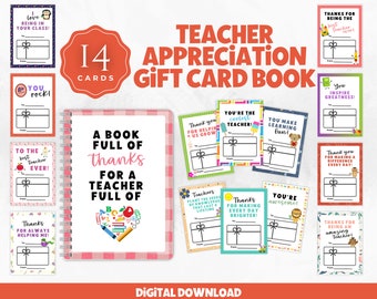 Teacher Appreciation Gift Card Holders, End of Year Teacher Gifts, Gift Card Book, School Gifts, Teacher Thank you Printable Card Bundle