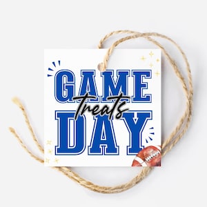 Cadeaukaartjes voetbalwedstrijd traktatietas, teamsnacks speldag, touchdown-feestgunsten, blauwe voetbalfeestdecoratie, gameday-cadeaukaartje